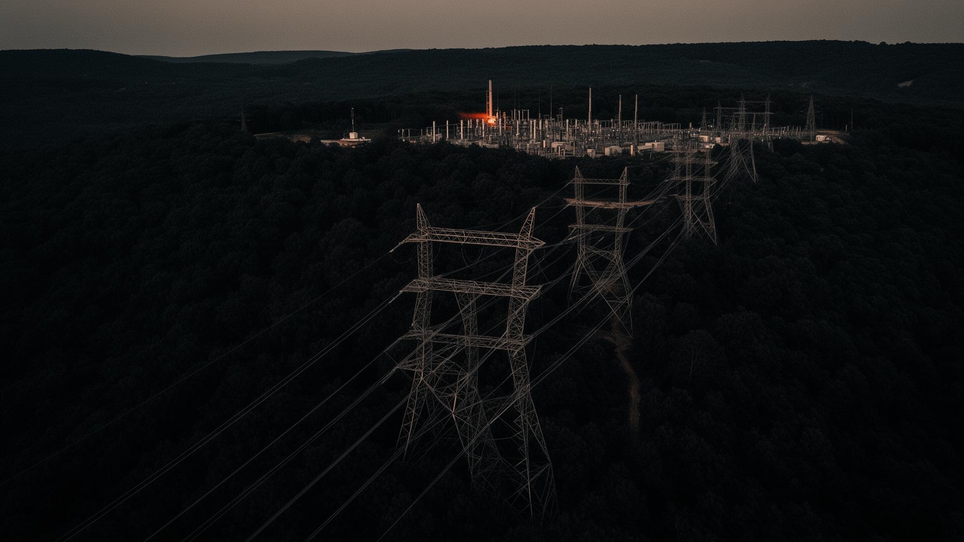 High-voltage transmission lines crossing Pennsylvania ridge